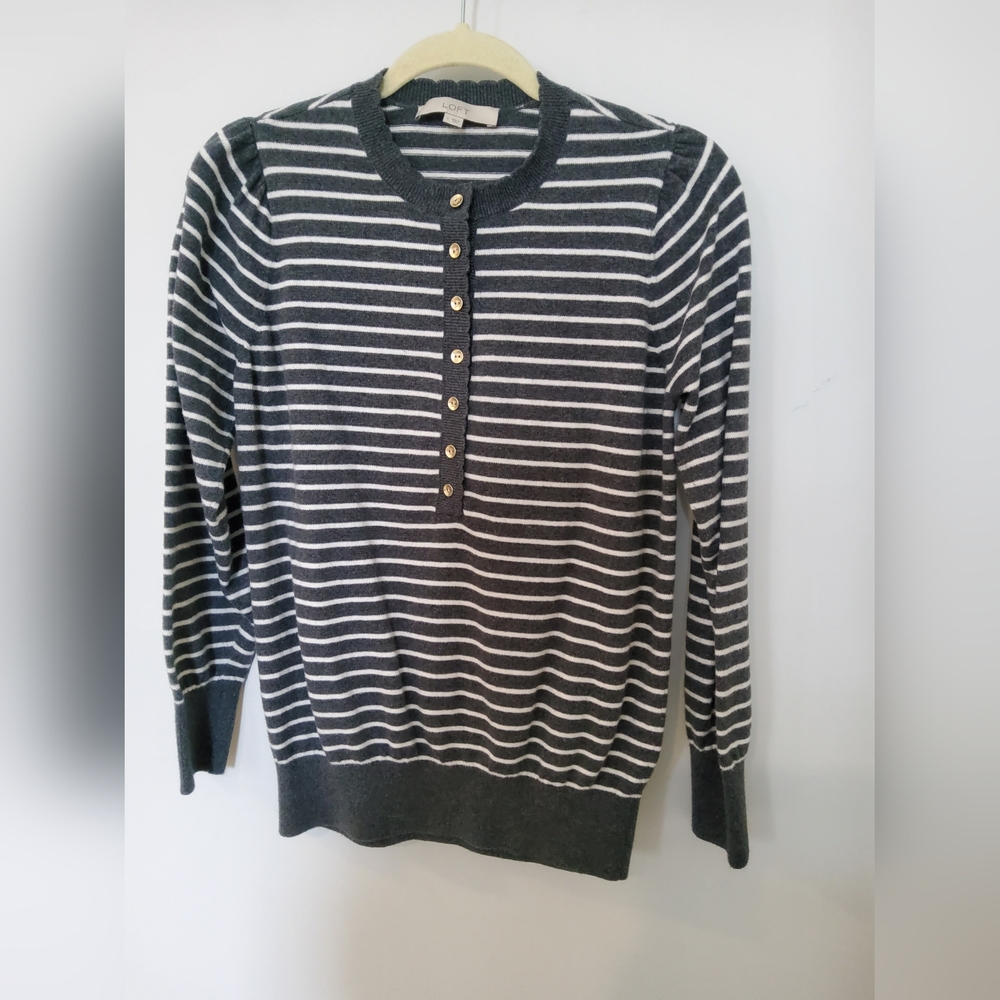 LOFT Striped Sweater With Scallop Collar